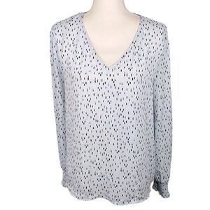 Worthington Blue & Black Specked Sheer V-Neck High Low Long Sleeve Top Size L